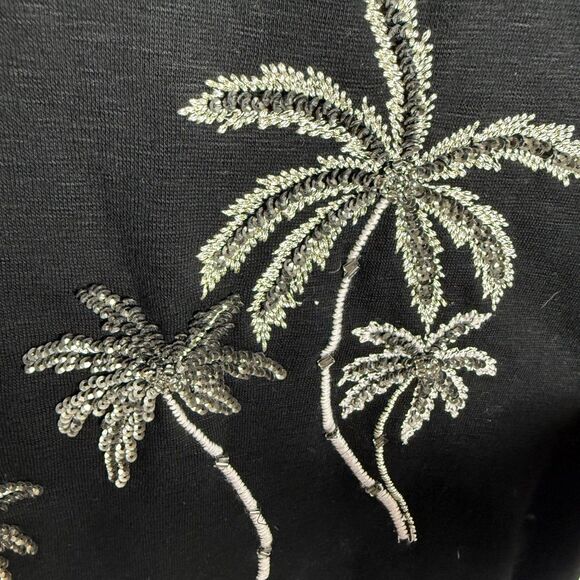 Chico’s Black V Neck T Shirt Dress Beaded Palm Trees Resort Womens Sz 1 / Medium - Picture 3 of 10